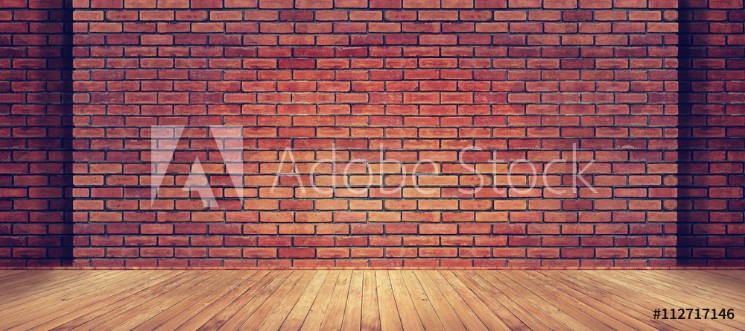 Bild på Red brick wall texture and wood floor background